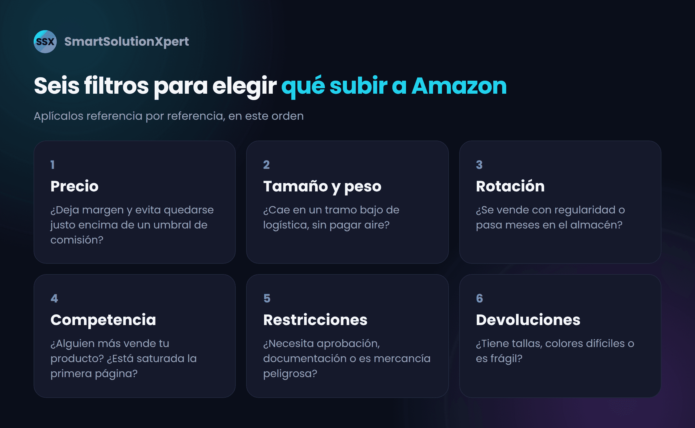 Los seis filtros para elegir qué productos vender en Amazon: precio, tamaño y peso, rotación, competencia, restricciones y devoluciones